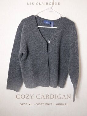 Liz Claiborne Gray Cozy Single-Button Cardigan Wool Blend